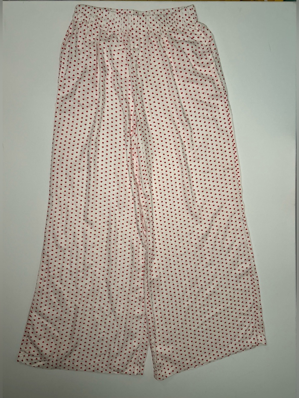 Women's Happily Grey Brand Pink Heart-Print Pajama Pants Wide Leg Medium